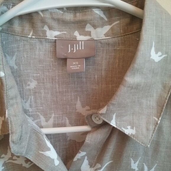 J JILL FLYING BIRDS 100% LINEN BUTTON FRONT SHIRT - Picture 2 of 4